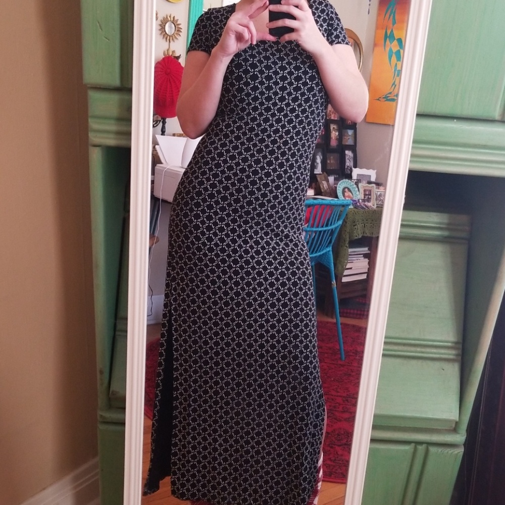 VTG Sexy 90s Blk & White Bodycon Split Maxi Dress - Picture 3 of 8